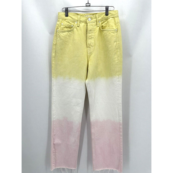 GRLFRND Mica Crop Straight Jeans Size 26 Raw Hem Pink Crush Dip Dyed Preppy Boho - Picture 1 of 11